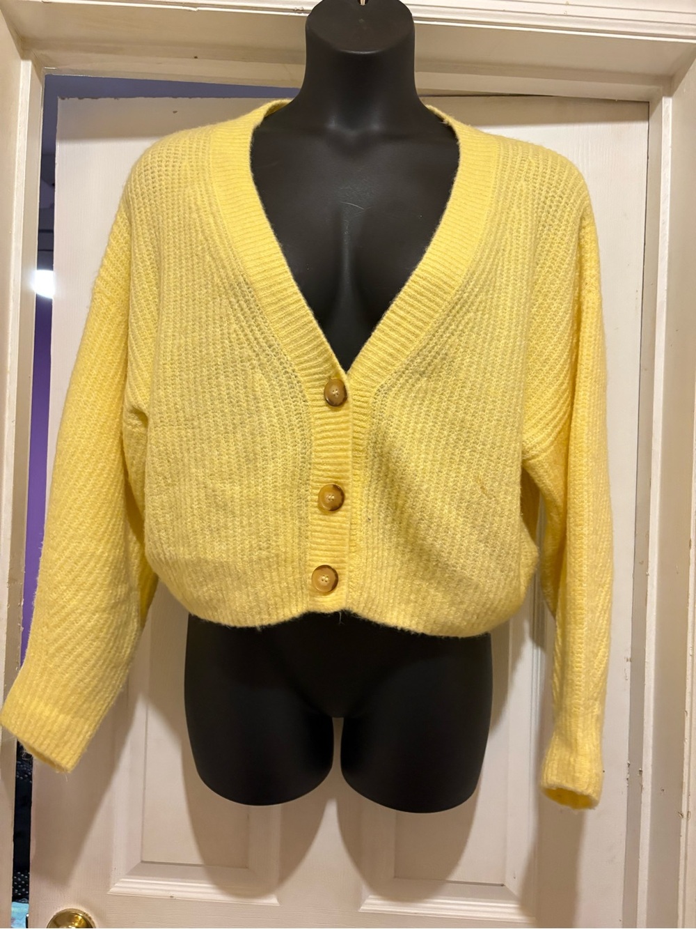H&M Sunny Yellow V-Neck Button Front Sweater Cardigan